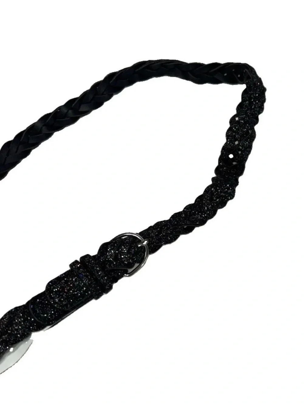 CTM Girls Metallic Braided Belt Black Sparkle Silver Buckle Size L/XXL